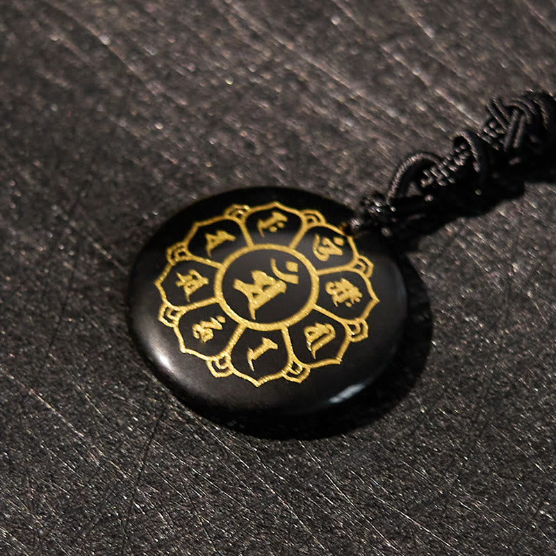 KarmaRipple's Om Mani Padme Hum Authentic Various Gemstone Black Obsidian Strength Pendant Necklace p8