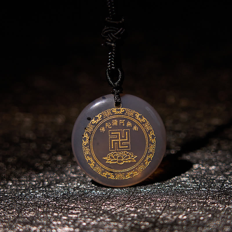 KarmaRipple's Swastika Lotus Pattern Authentic Various Gemstone Black Obsidian Purification Pendant Necklace p46