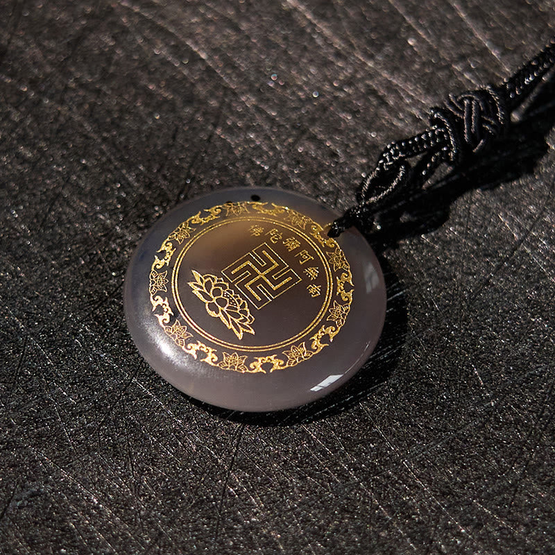 KarmaRipple's Swastika Lotus Pattern Authentic Various Gemstone Black Obsidian Purification Pendant Necklace p35