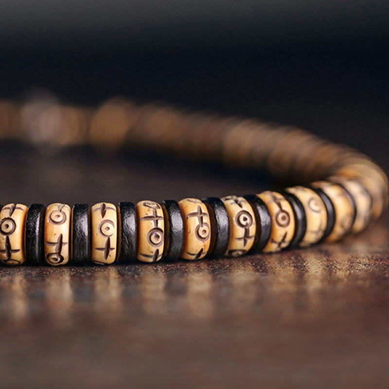 KarmaRipple's Yak Bone Ebony Wood Bronze Brass Strength Double Wrap Bracelet p3