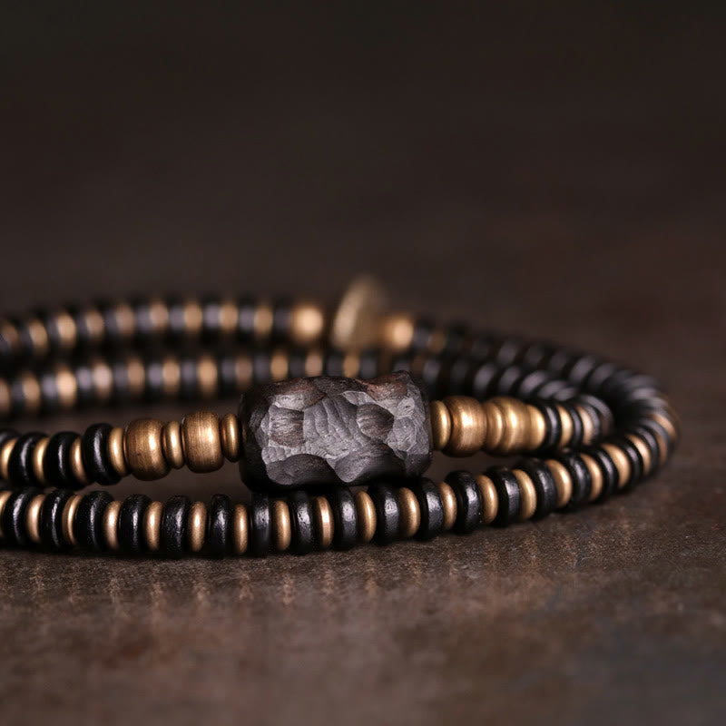 KarmaRipple's Ebony Wood Green Sandalwood Bronze Brass Calm Double Wrap Bracelet p3