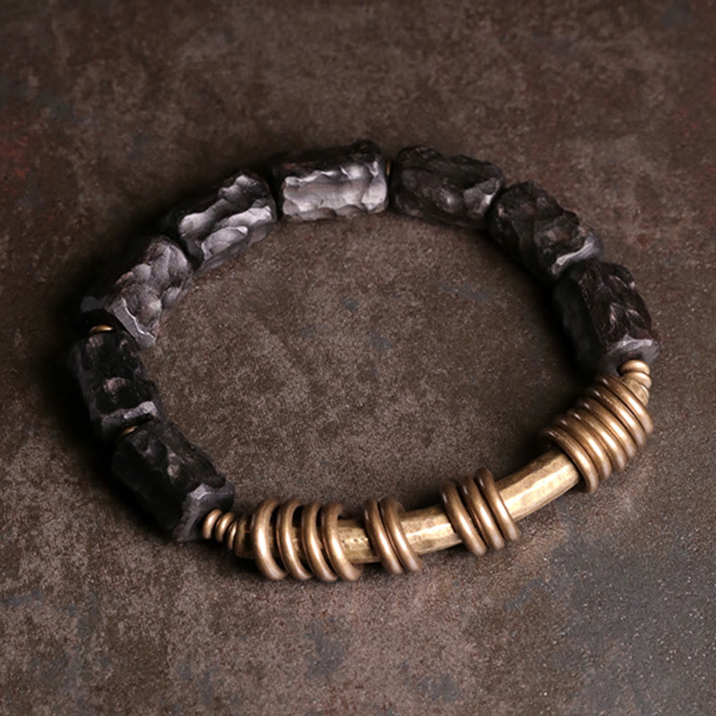 KarmaRipple's Ebony Wood Bronze Brass Circular Ring Peace Bracelet p8