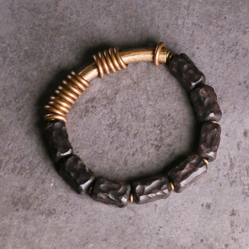 KarmaRipple's Ebony Wood Bronze Brass Circular Ring Peace Bracelet p2