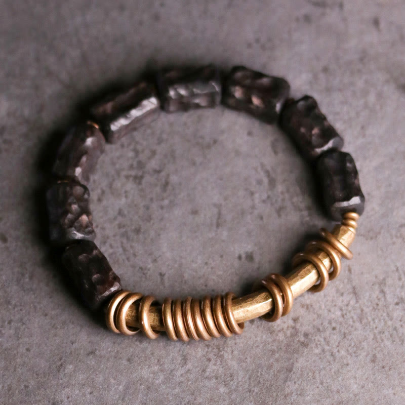 KarmaRipple's Ebony Wood Bronze Brass Circular Ring Peace Bracelet p13