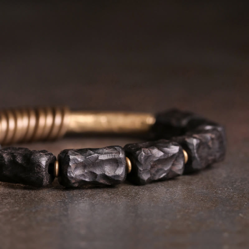 KarmaRipple's Ebony Wood Bronze Brass Circular Ring Peace Bracelet p4