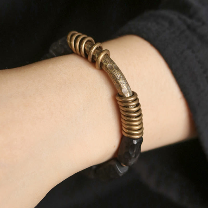KarmaRipple's Ebony Wood Bronze Brass Circular Ring Peace Bracelet p5