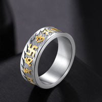 KarmaRipple's Six True Words Om Mani Padme Hum Swastika Titanium Steel Peace Ring