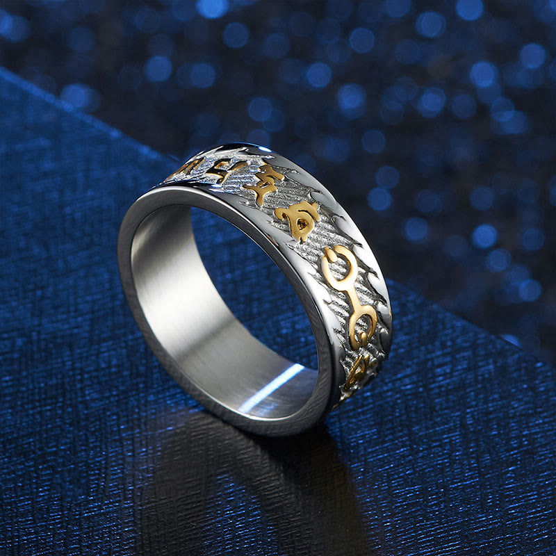KarmaRipple's Six True Words Om Mani Padme Hum Swastika Titanium Steel Peace Ring p5