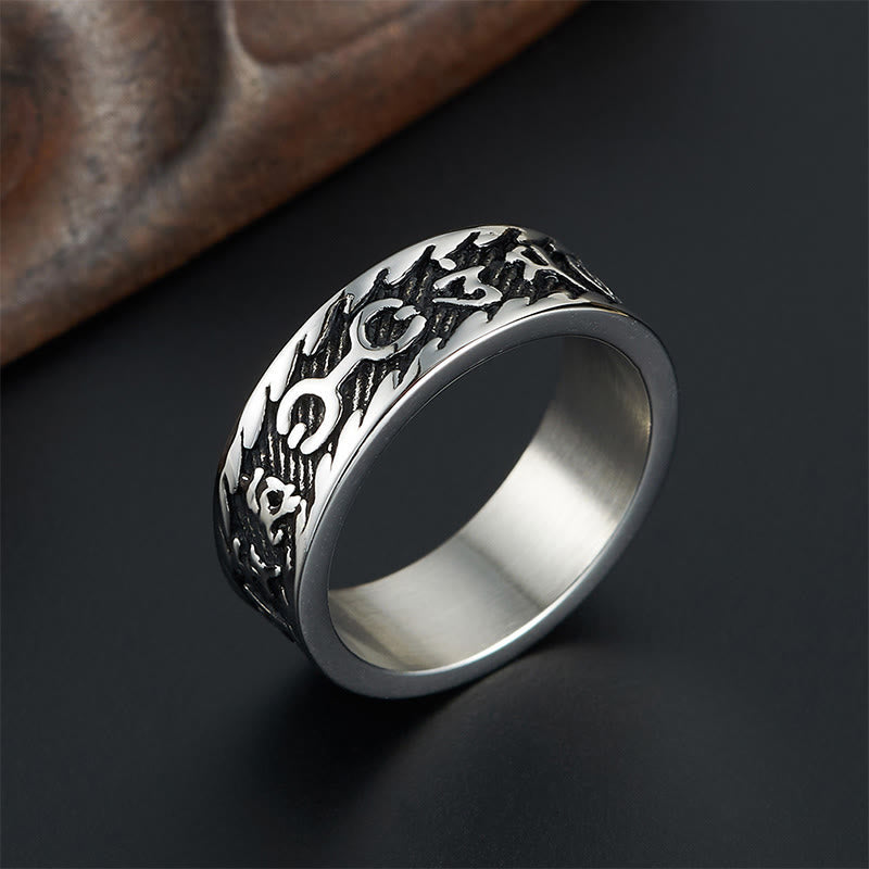 KarmaRipple's Six True Words Om Mani Padme Hum Swastika Titanium Steel Peace Ring p12