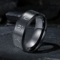 KarmaRipple's Black Jambhala Mantra Titanium Steel Balance Ring