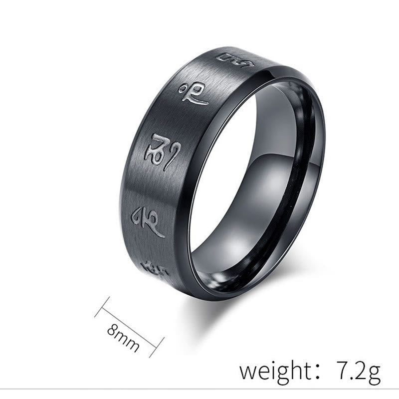 KarmaRipple's Black Jambhala Mantra Titanium Steel Balance Ring p10