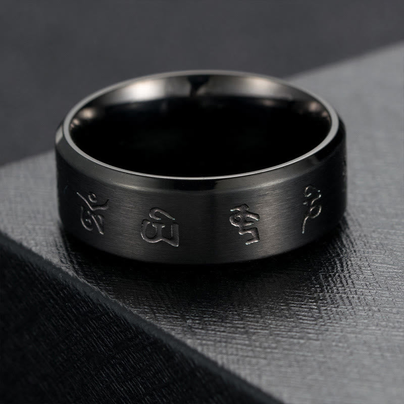 KarmaRipple's Black Jambhala Mantra Titanium Steel Balance Ring p2