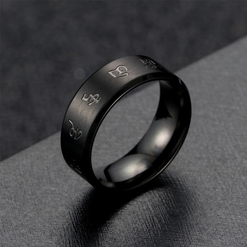 KarmaRipple's Black Jambhala Mantra Titanium Steel Balance Ring p4
