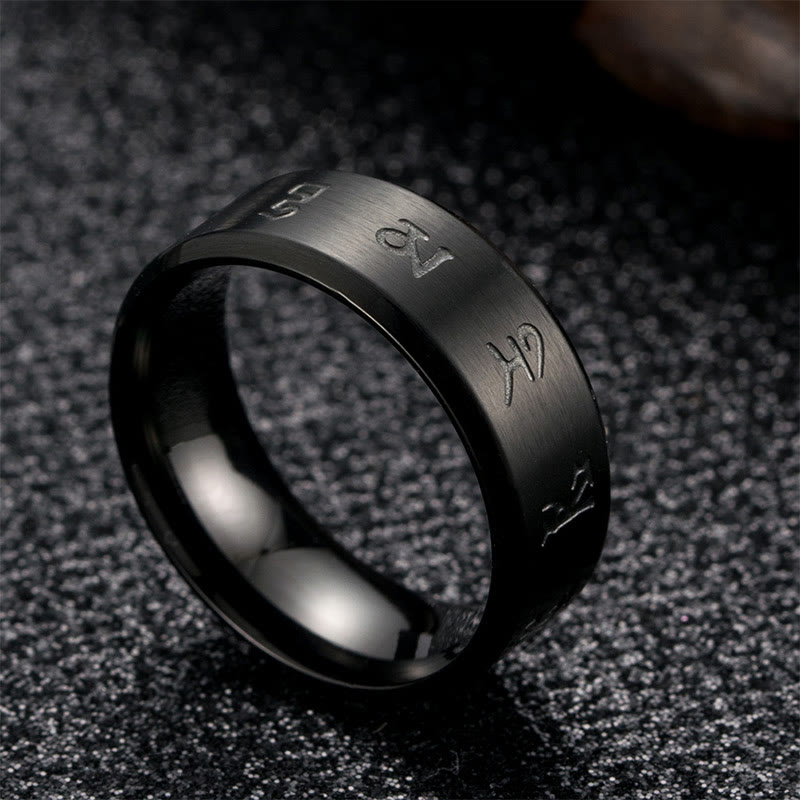 KarmaRipple's Black Jambhala Mantra Titanium Steel Balance Ring p3