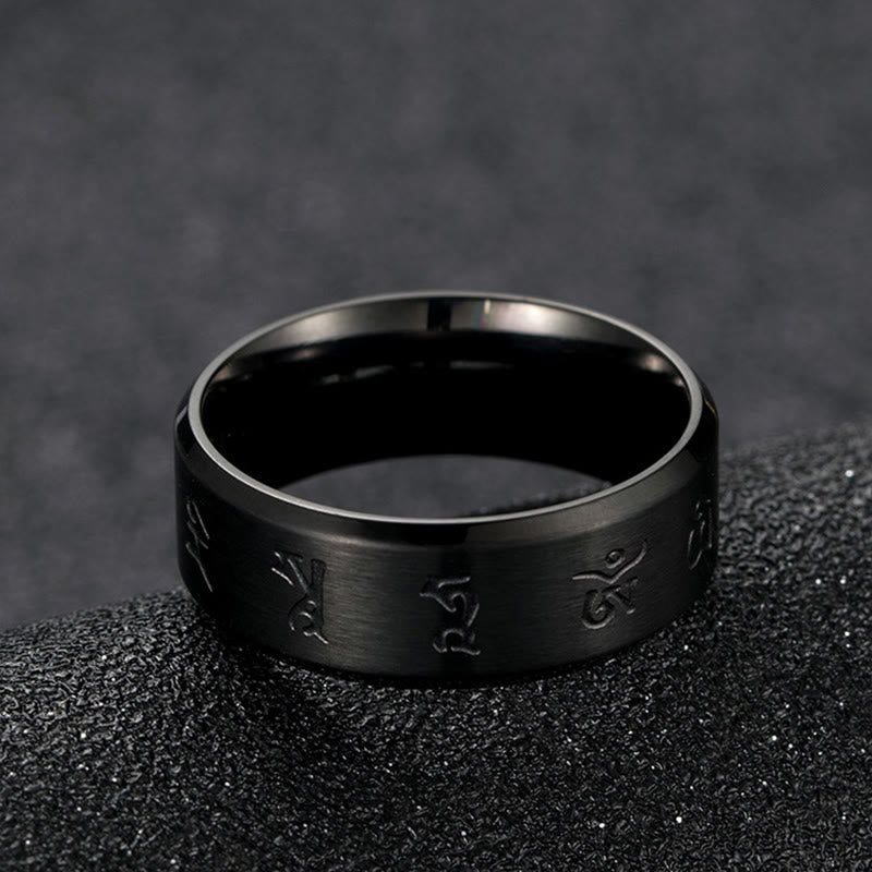 KarmaRipple's Black Jambhala Mantra Titanium Steel Balance Ring p8