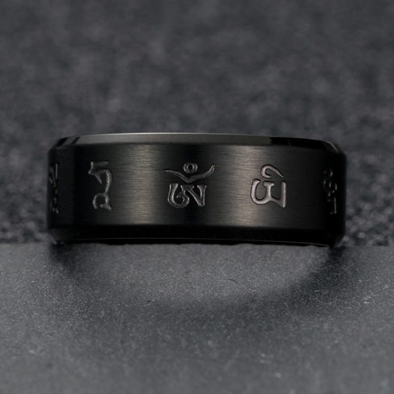 KarmaRipple's Black Jambhala Mantra Titanium Steel Balance Ring p9