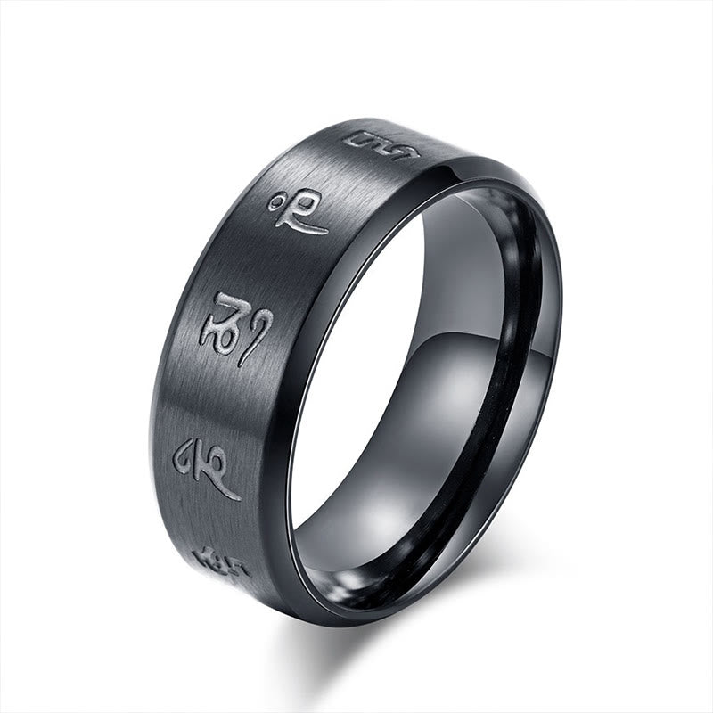 KarmaRipple's Black Jambhala Mantra Titanium Steel Balance Ring p11