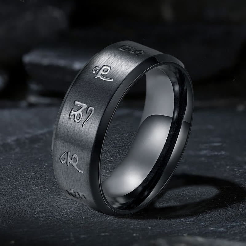 KarmaRipple's Black Jambhala Mantra Titanium Steel Balance Ring p13
