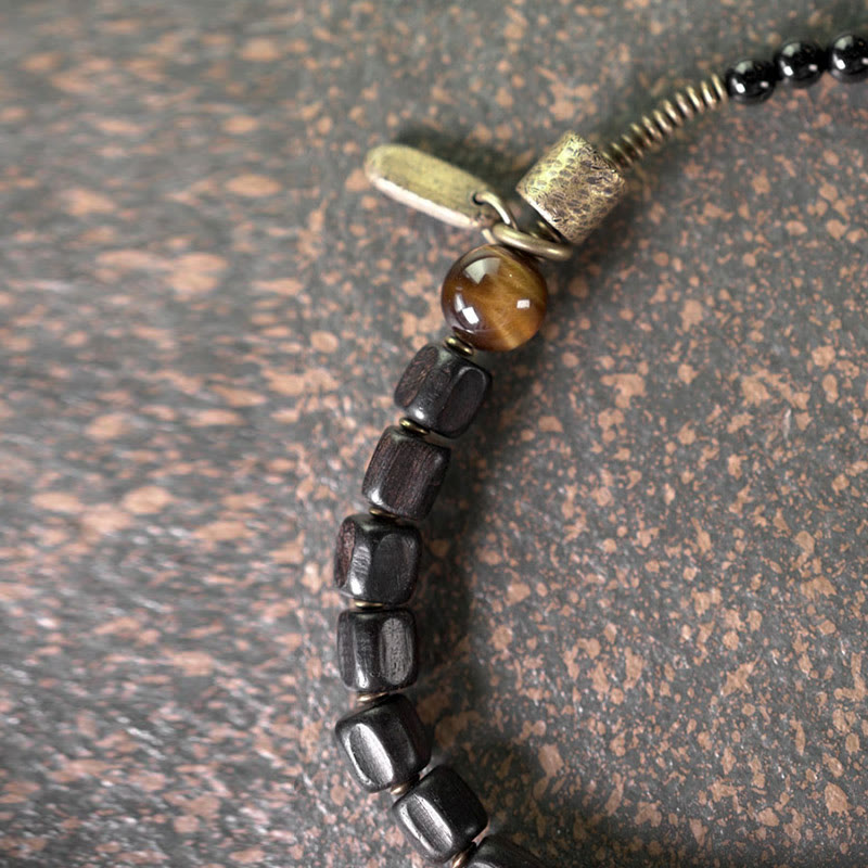 KarmaRipple's Ebony Wood Bronze Brass Tiger Eye Peace Double Wrap Bracelet p17