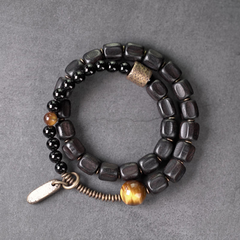 KarmaRipple's Ebony Wood Bronze Brass Tiger Eye Peace Double Wrap Bracelet p8