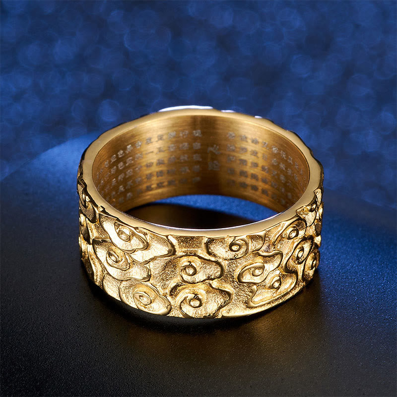 KarmaRipple's Auspicious Clouds Engraved Heart Sutra Pattern Titanium Steel Calm Ring p4