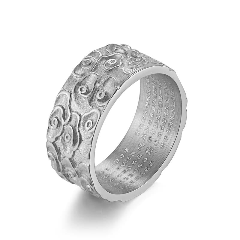 KarmaRipple's Auspicious Clouds Engraved Heart Sutra Pattern Titanium Steel Calm Ring p9