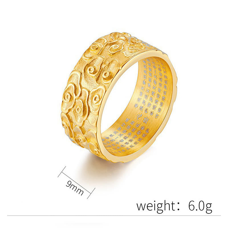 KarmaRipple's Auspicious Clouds Engraved Heart Sutra Pattern Titanium Steel Calm Ring p6