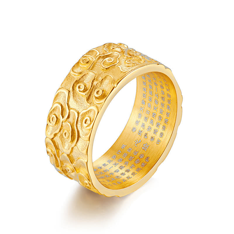 KarmaRipple's Auspicious Clouds Engraved Heart Sutra Pattern Titanium Steel Calm Ring p5