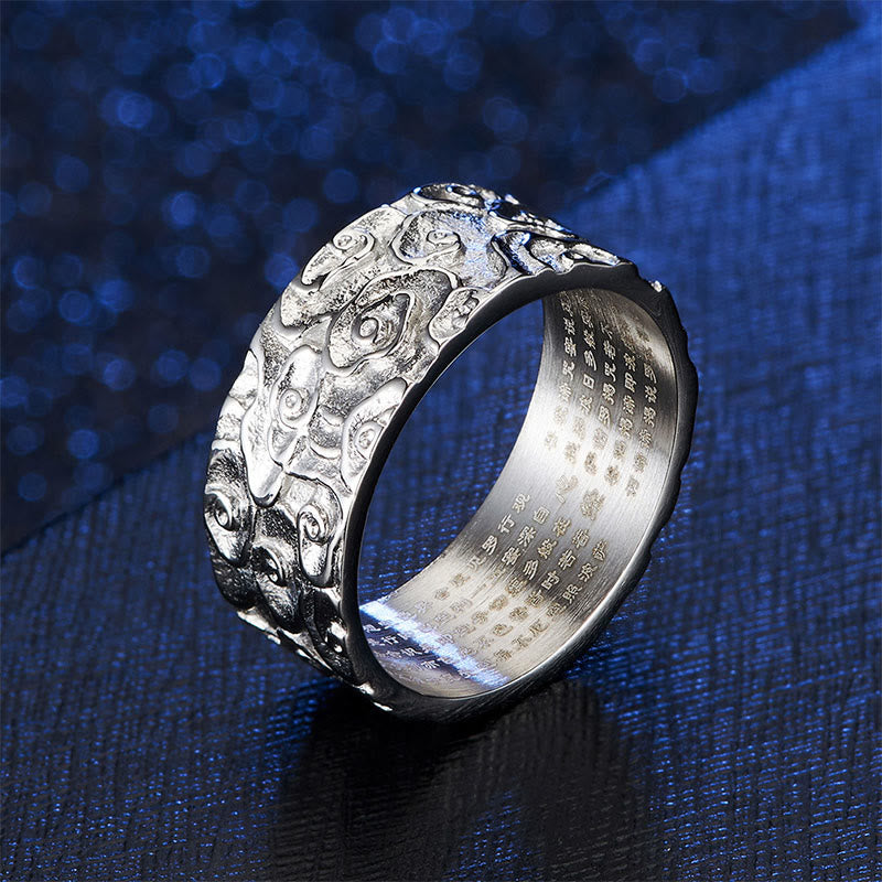 KarmaRipple's Auspicious Clouds Engraved Heart Sutra Pattern Titanium Steel Calm Ring p19