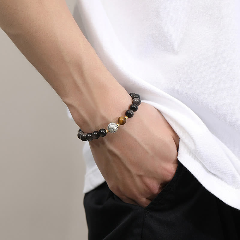 KarmaRipple's Black Obsidian 999 Sterling Silver Tiger Eye 925 Sterling Silver Koi Fish Purification Bracelet p5