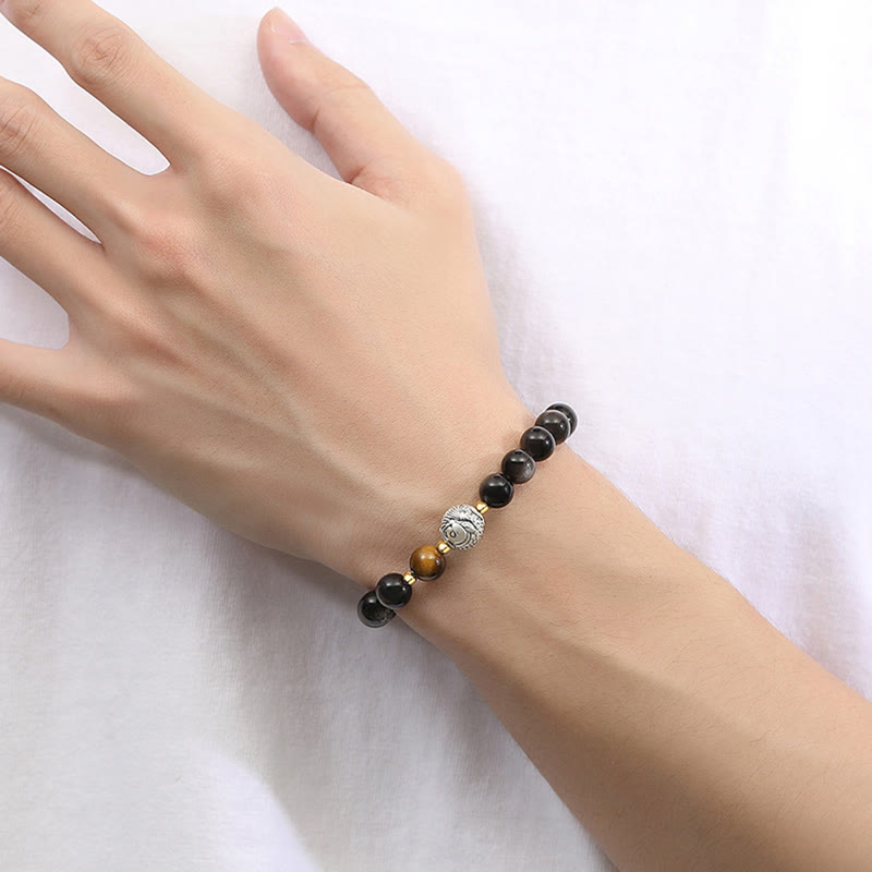 KarmaRipple's Black Obsidian 999 Sterling Silver Tiger Eye 925 Sterling Silver Koi Fish Purification Bracelet p9