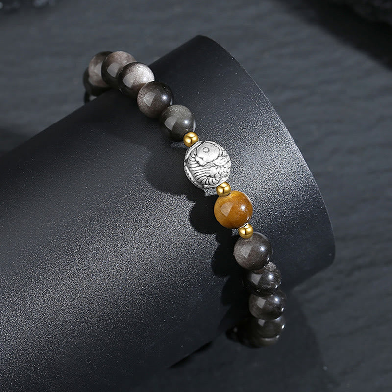 KarmaRipple's Black Obsidian 999 Sterling Silver Tiger Eye 925 Sterling Silver Koi Fish Purification Bracelet p4