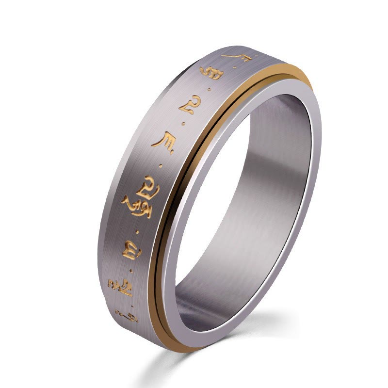 KarmaRipple's Tibetan Mantra Titanium Steel Balance Rotatable Ring p7