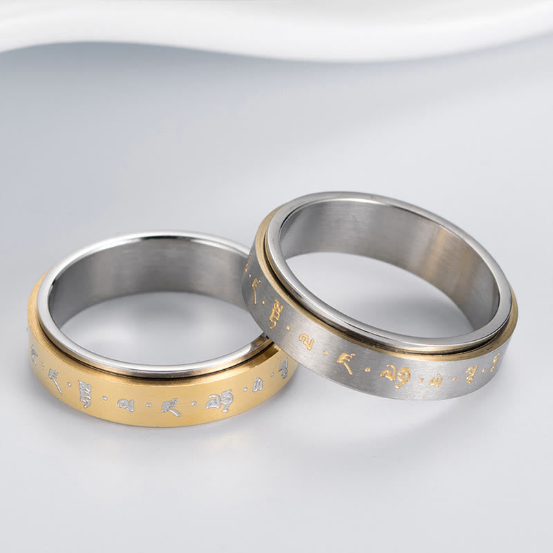 KarmaRipple's Tibetan Mantra Titanium Steel Balance Rotatable Ring p16