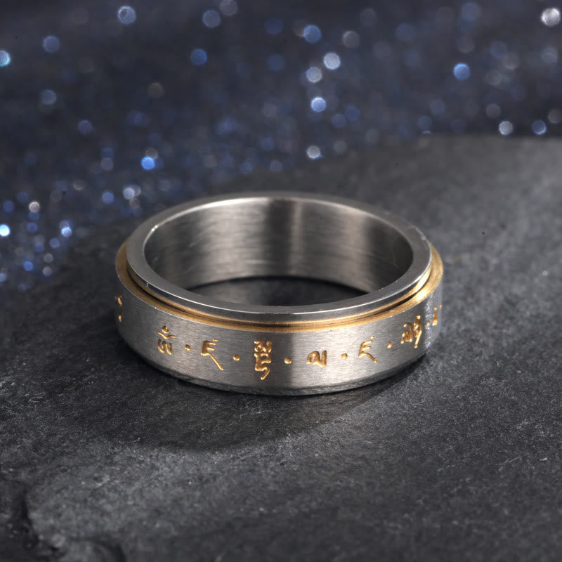 KarmaRipple's Tibetan Mantra Titanium Steel Balance Rotatable Ring p3