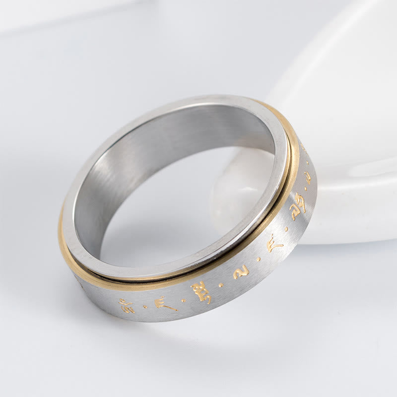 KarmaRipple's Tibetan Mantra Titanium Steel Balance Rotatable Ring p4