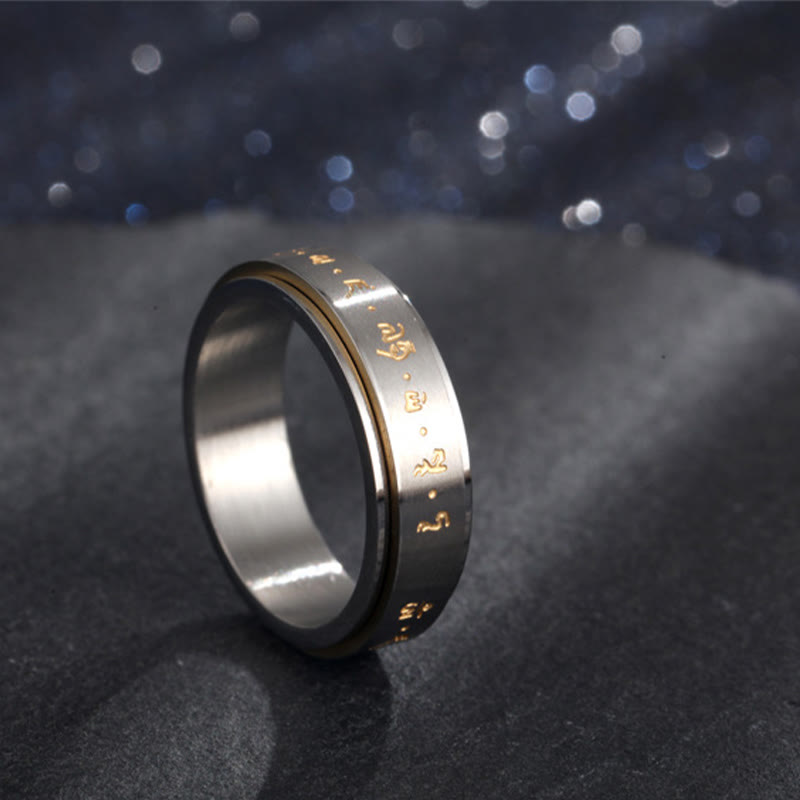 KarmaRipple's Tibetan Mantra Titanium Steel Balance Rotatable Ring p1