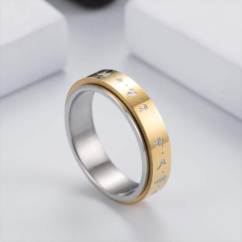 KarmaRipple's Tibetan Mantra Titanium Steel Balance Rotatable Ring p11