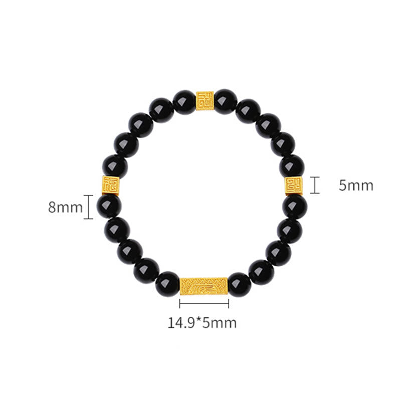 KarmaRipple's Black Obsidian 925 Sterling Silver Fu Character Cube Strength Bracelet p13