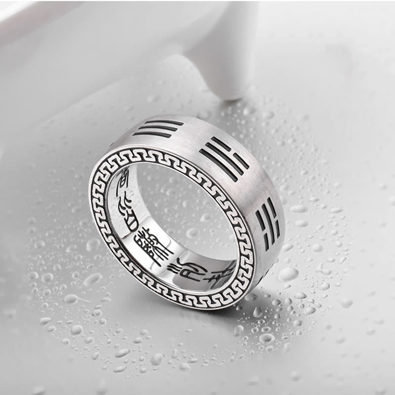 KarmaRipple's Bagua Yin Yang Taoist Nine-Character Mantra Titanium Steel Balance Ring p5