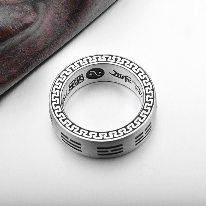 KarmaRipple's Bagua Yin Yang Taoist Nine-Character Mantra Titanium Steel Balance Ring p11