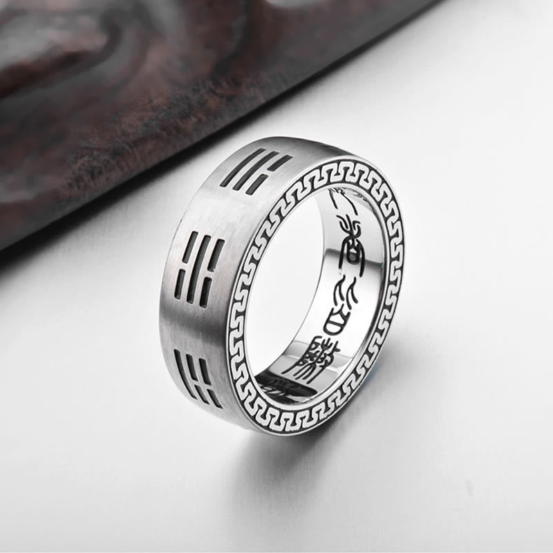 KarmaRipple's Bagua Yin Yang Taoist Nine-Character Mantra Titanium Steel Balance Ring p4