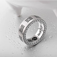 KarmaRipple's Bagua Yin Yang Taoist Nine-Character Mantra Titanium Steel Balance Ring