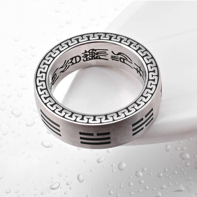 KarmaRipple's Bagua Yin Yang Taoist Nine-Character Mantra Titanium Steel Balance Ring p3