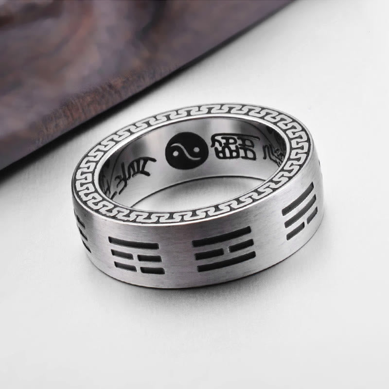 KarmaRipple's Bagua Yin Yang Taoist Nine-Character Mantra Titanium Steel Balance Ring p10