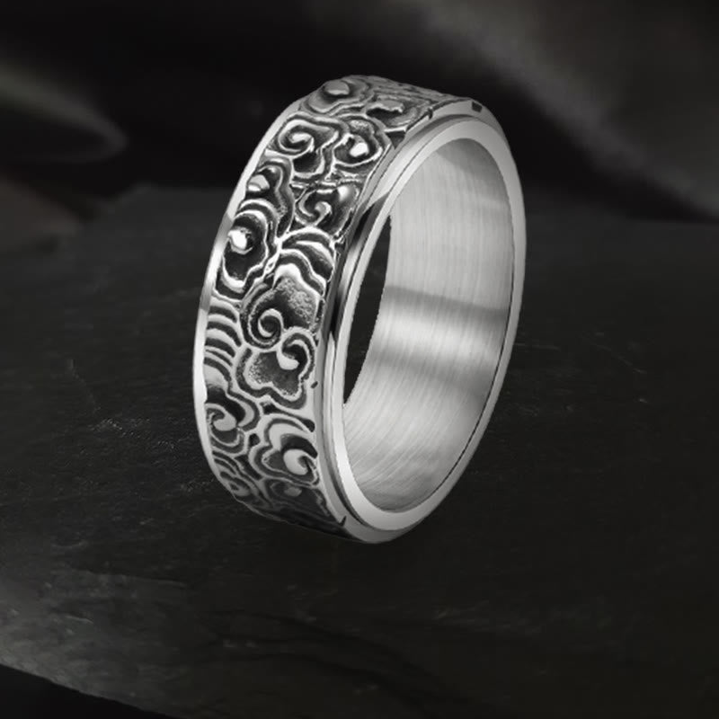 KarmaRipple's Auspicious Clouds Pattern Carved Titanium Steel Balance Rotatable Ring p1