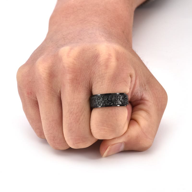 KarmaRipple's Auspicious Clouds Pattern Carved Titanium Steel Balance Rotatable Ring p10