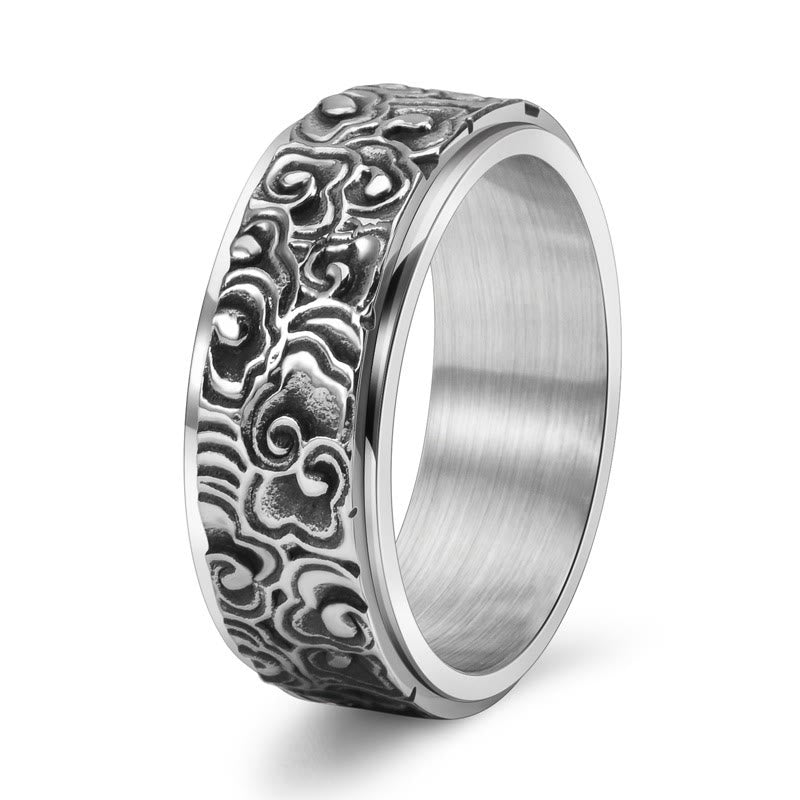 KarmaRipple's Auspicious Clouds Pattern Carved Titanium Steel Balance Rotatable Ring p6