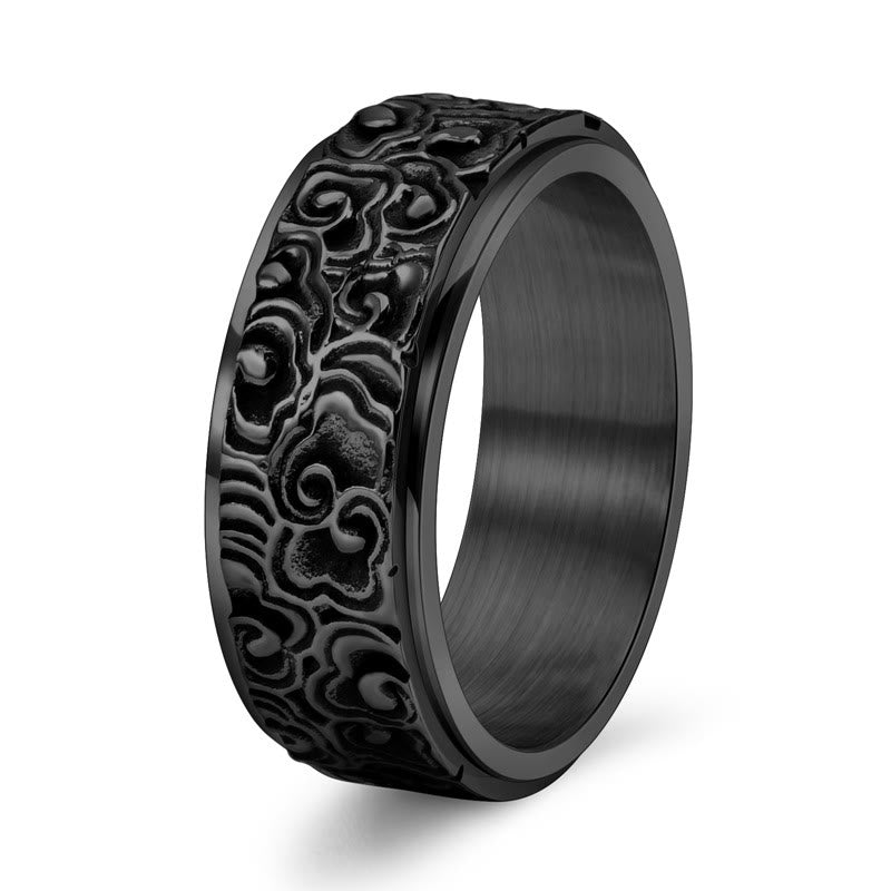 KarmaRipple's Auspicious Clouds Pattern Carved Titanium Steel Balance Rotatable Ring p30
