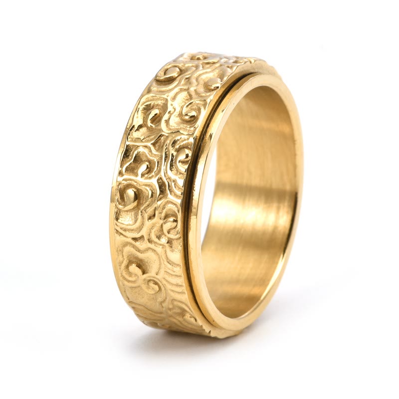 KarmaRipple's Auspicious Clouds Pattern Carved Titanium Steel Balance Rotatable Ring p2